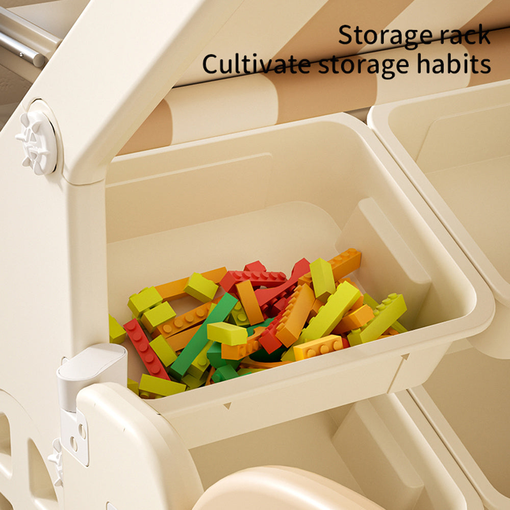 Khaki Playhouse with Storage Rack and Building Block Table