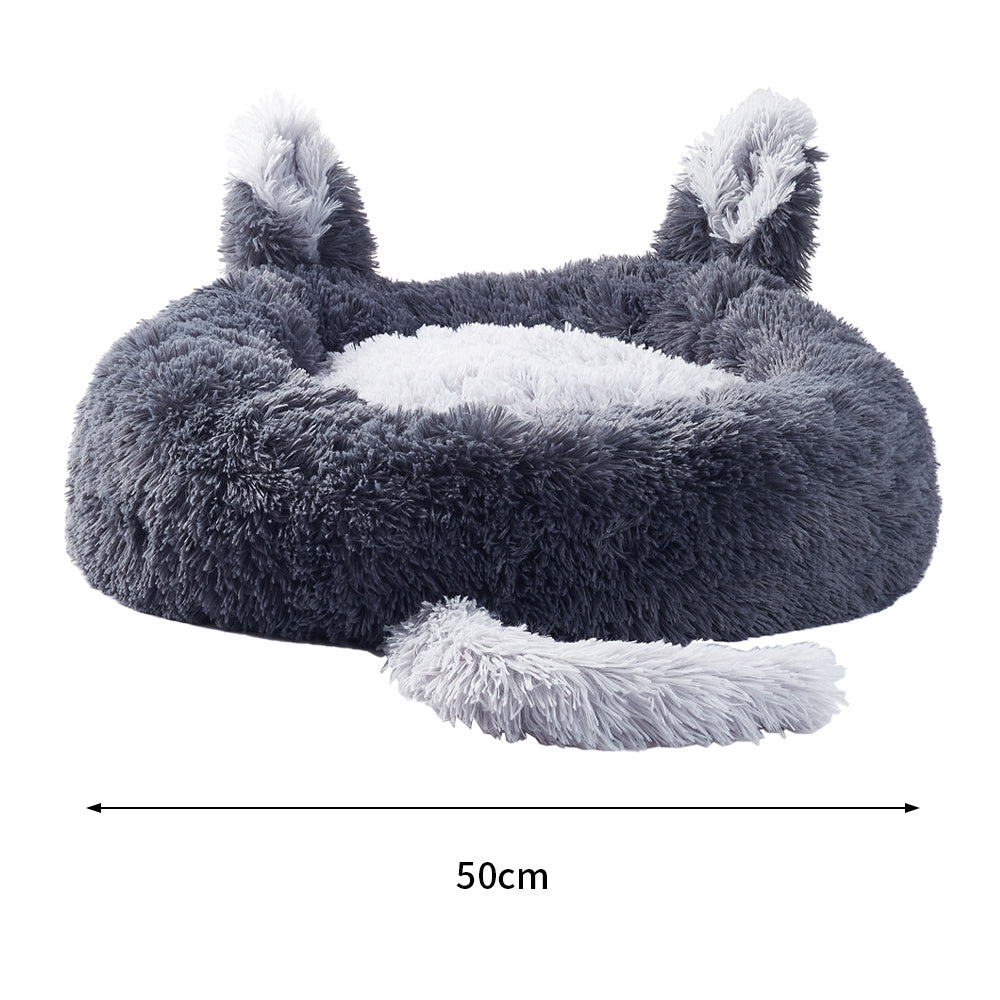Dark Grey 50cm Round Plush Pet Dog Cat Bed with Cute Ears