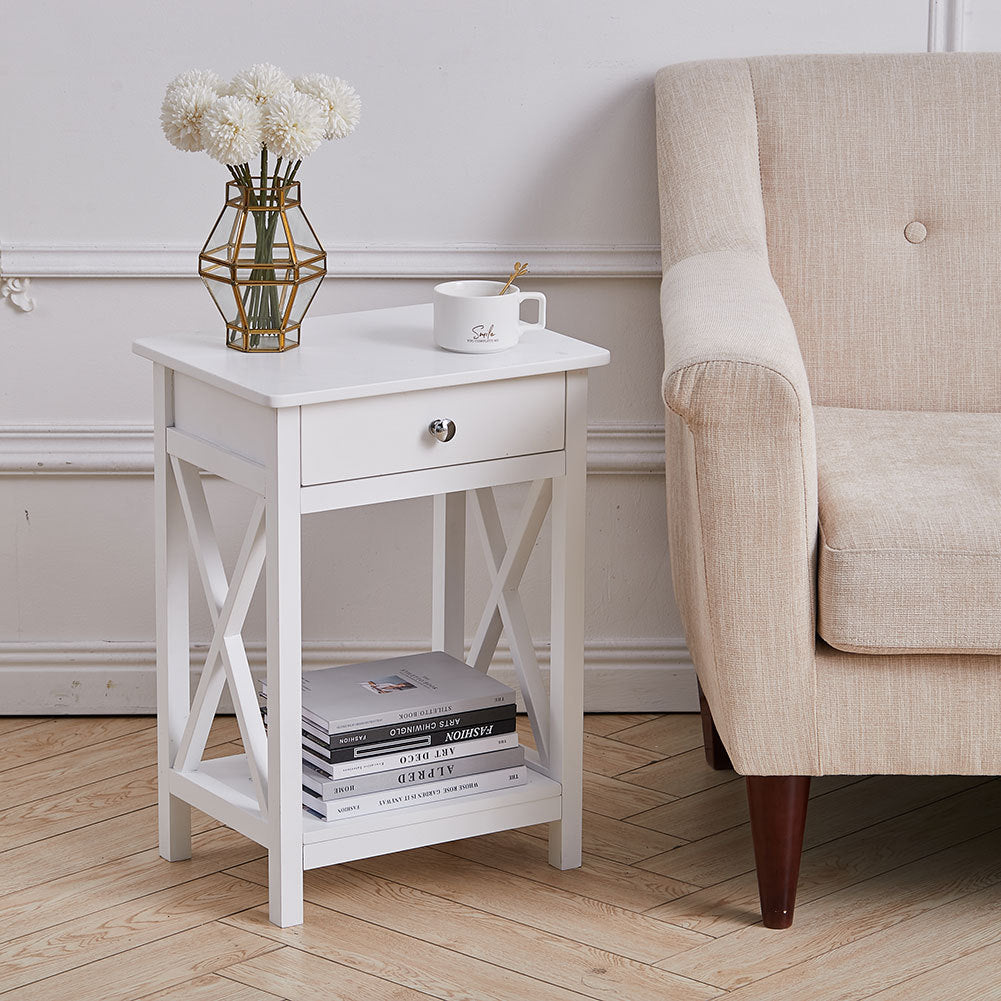 Modern Side Table Nightstand with Drawer White