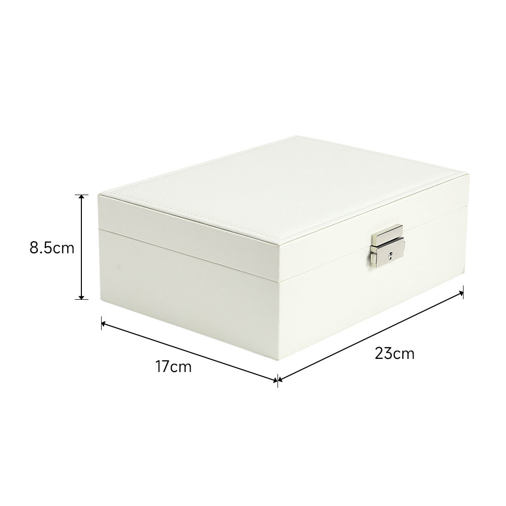 White 2 Tier PU Leather Jewelry Box with Lock