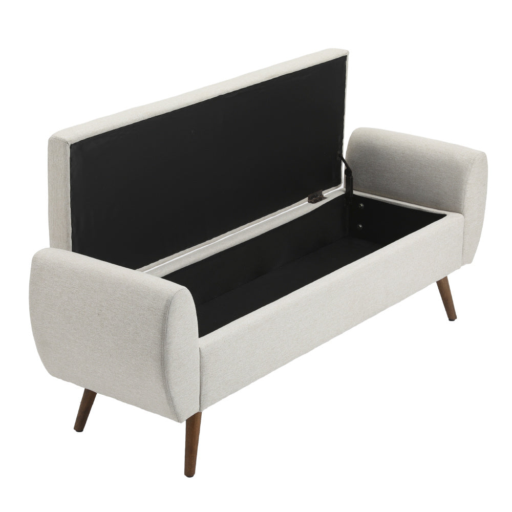 Beige Linen Upholstered Storage Bench with Hidden Storage