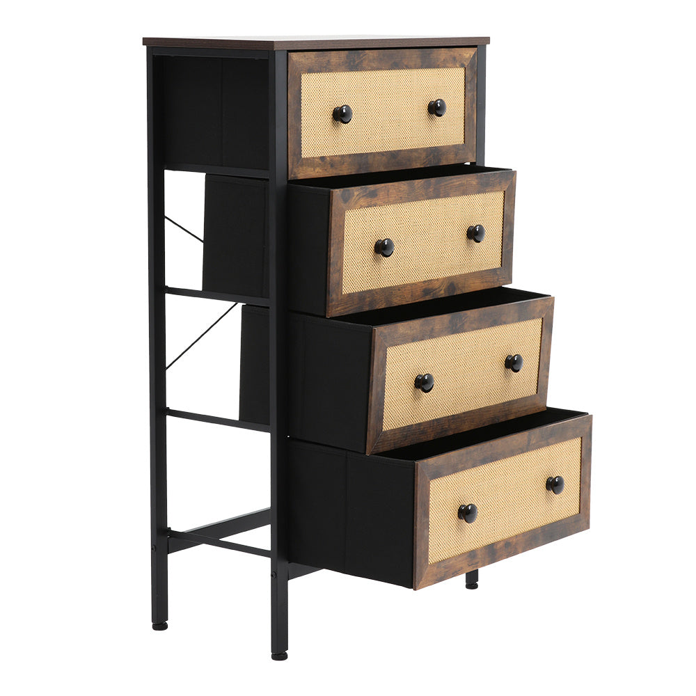 4 Drawer Rustic Rattan Storage Cabinet