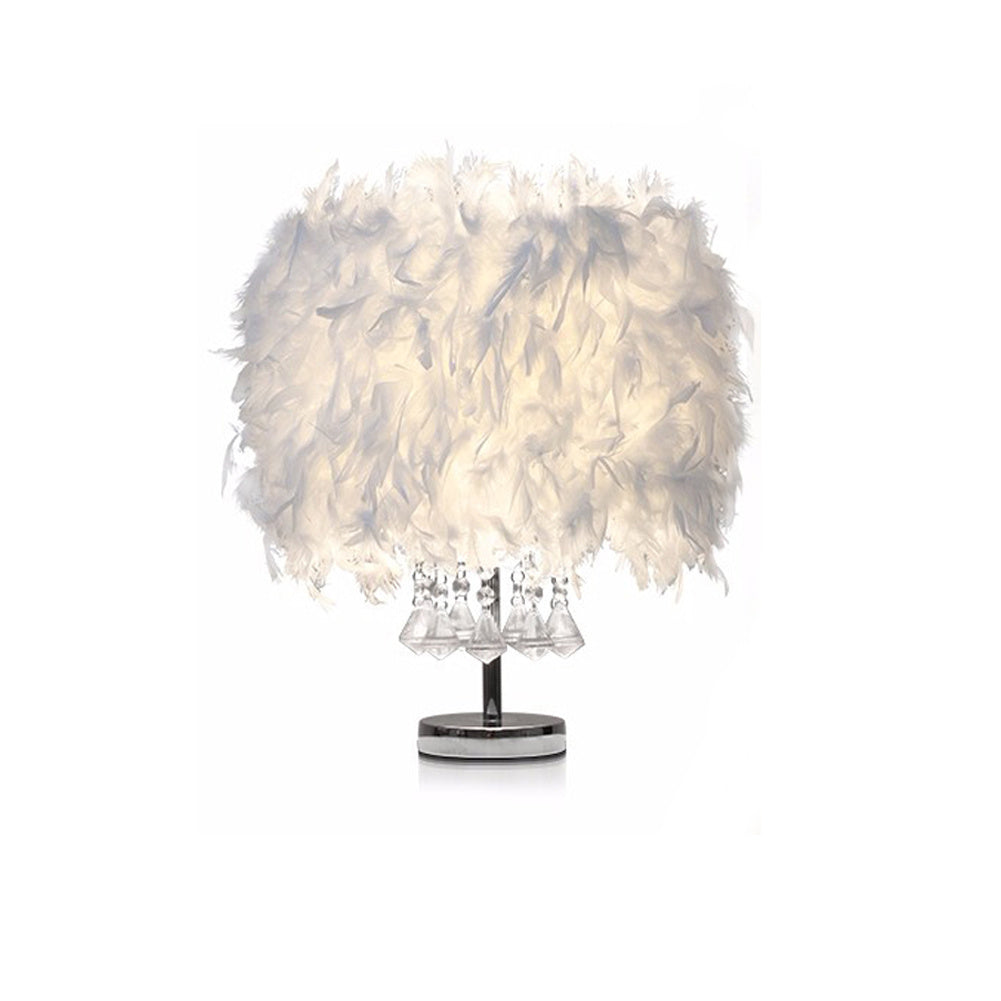 Crystal Table Lamp Feather decoration for Bedroom, White