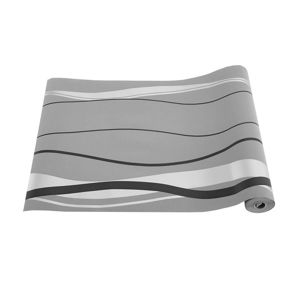 Dark Grey Modern Curve Striped Non Woven Wallpaper