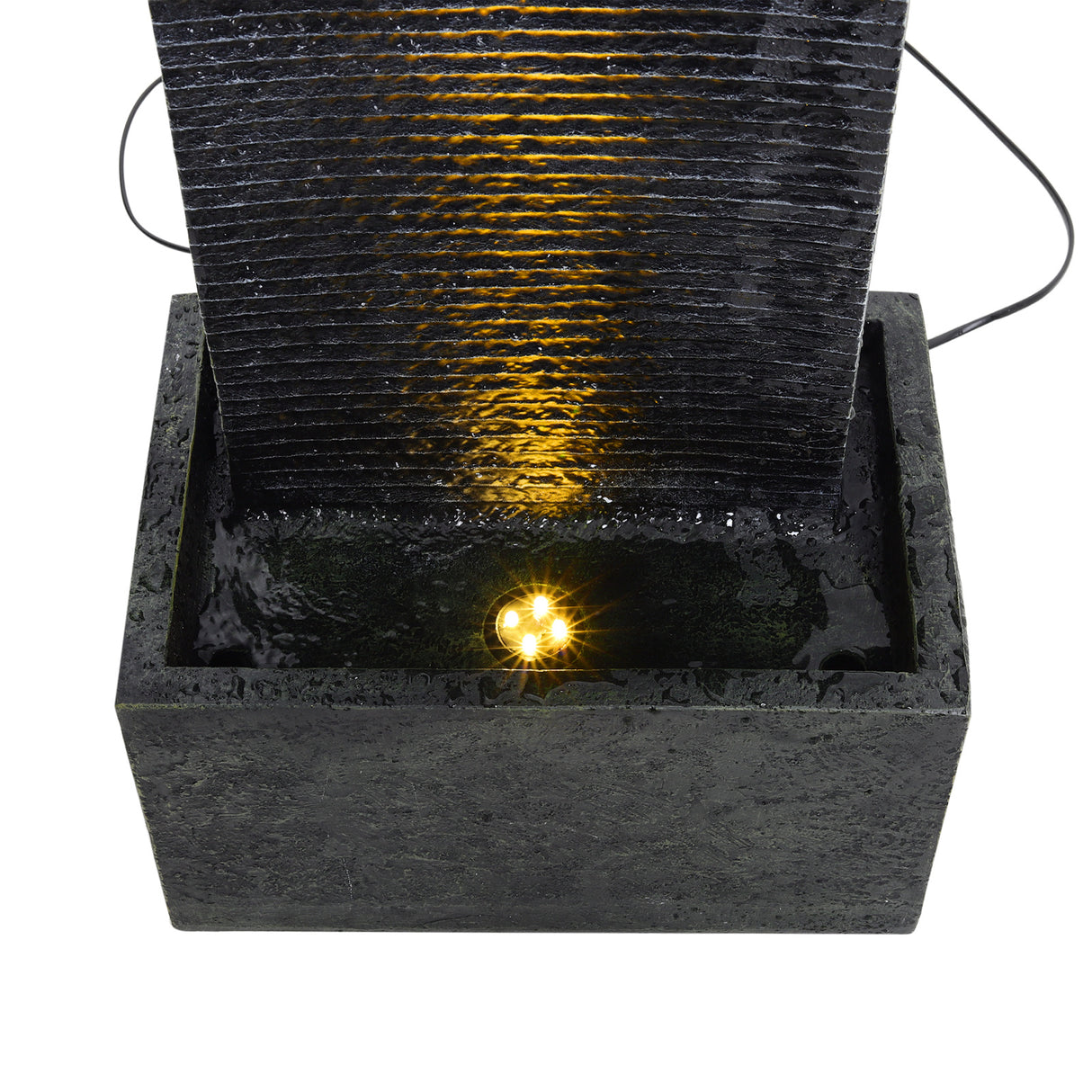 Rectangle Waterfall Stone Look Water Fountain with LED Light Black