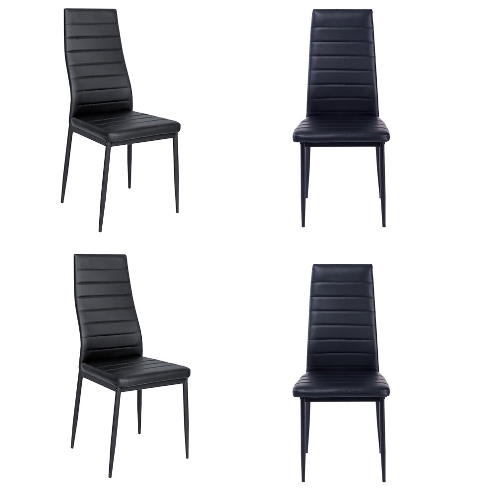 Set of 4 PU Leather Padded Seat Metal Legs Dining Chair Black
