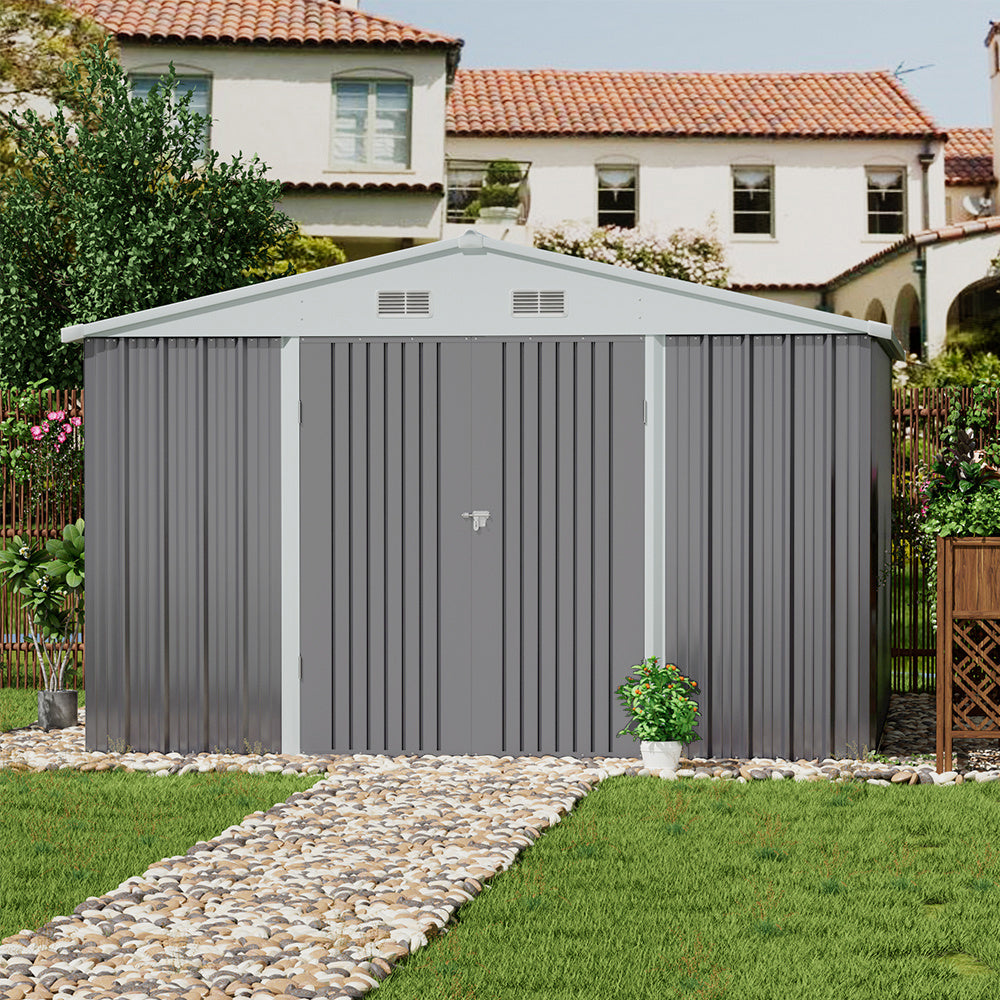 Grey 305cm Outdoor Garden Metal Storage Shed