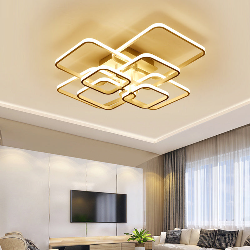 Square LED Dimmable Chandelier Ceiling Light With Remote, 8 Head