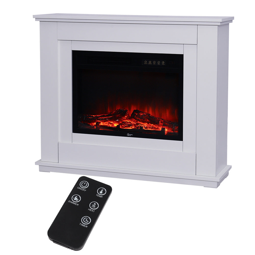 Electric Inset Fireplace Heater Fire Place White Wooden Mantel, 30inch