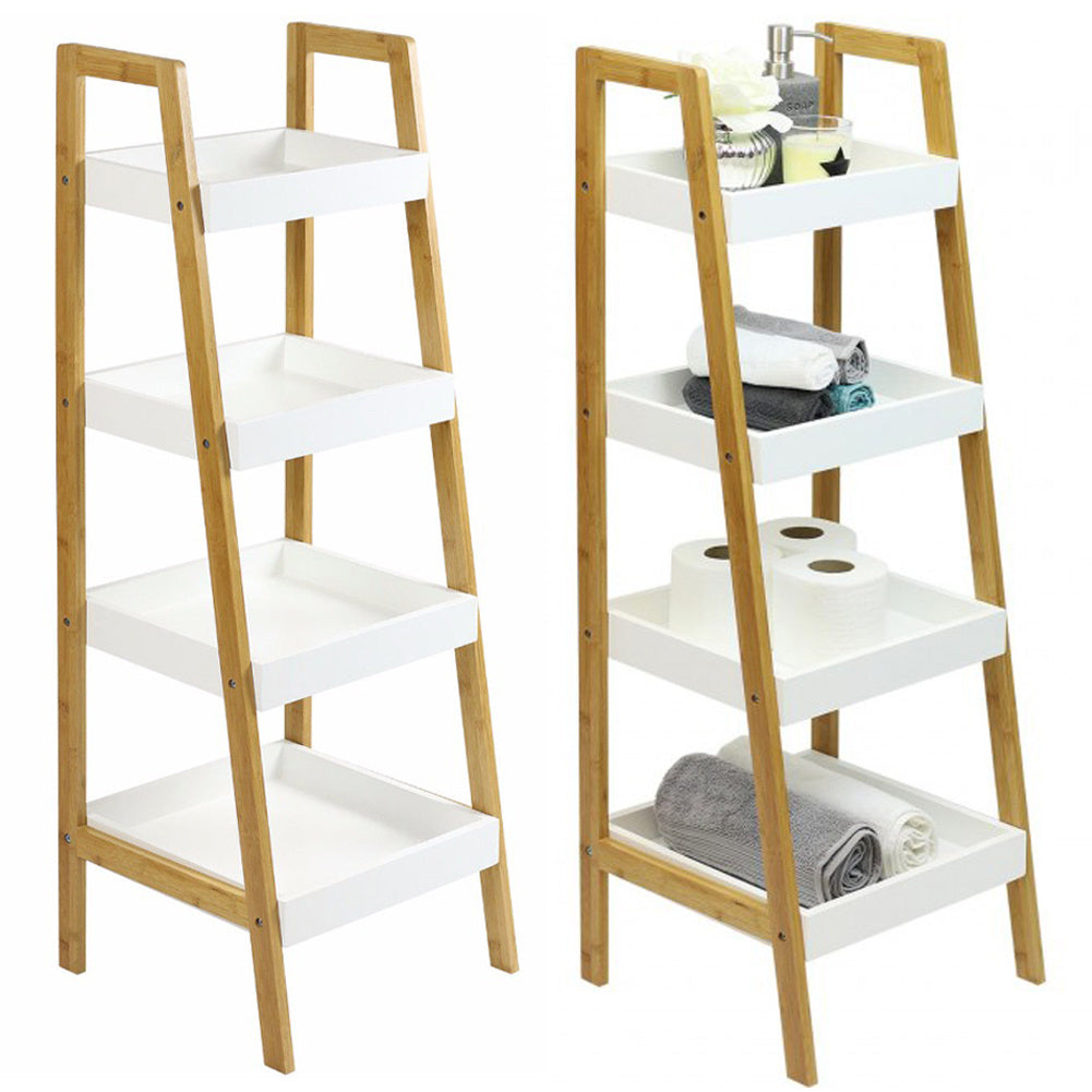 4 Tier Bathroom Ladder Shelf Wood Frame