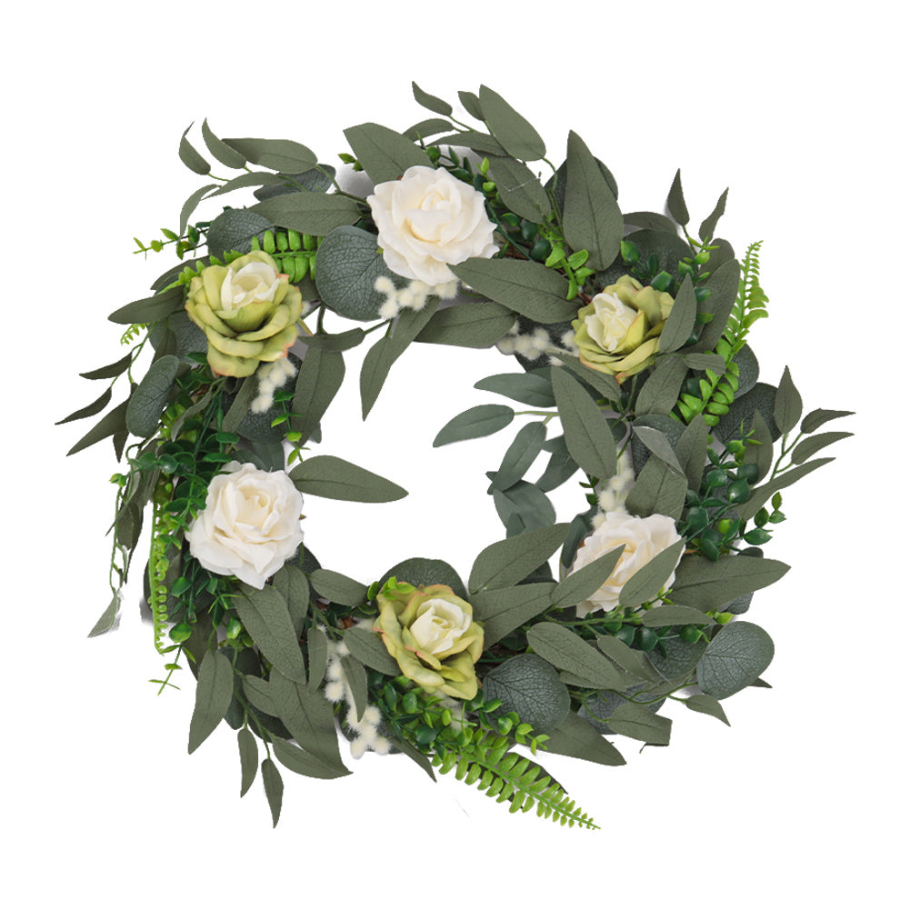 Door Decor Artificial Rose Flower Wreath with Welcome