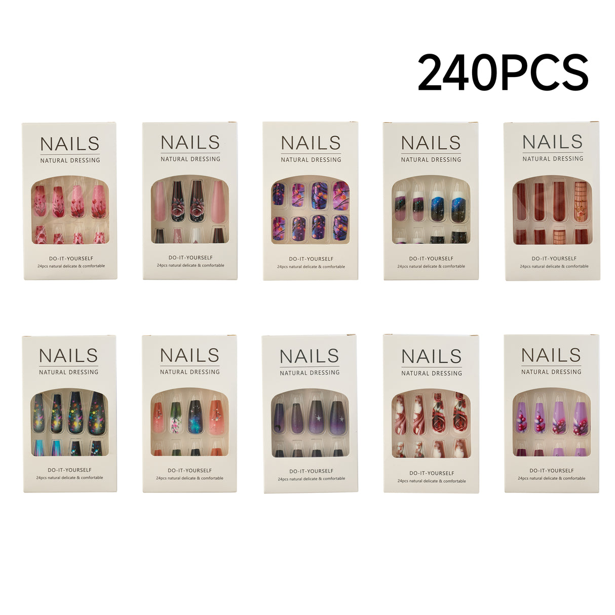240PCS Colourful Press On Nails Glossy Fake Nails DIY Manicure Set