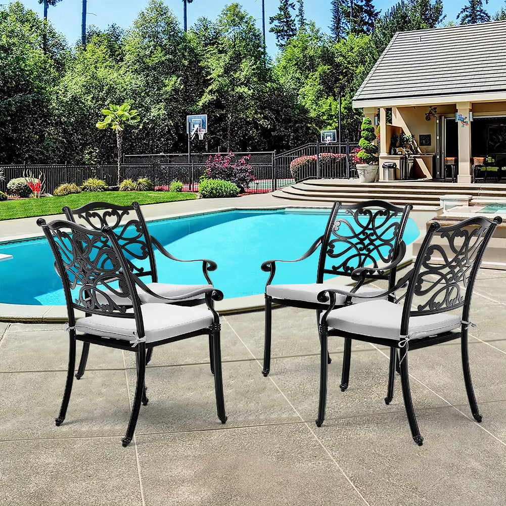 4Pcs Aluminum Outdoor Patio Dining Armchair with Cushion