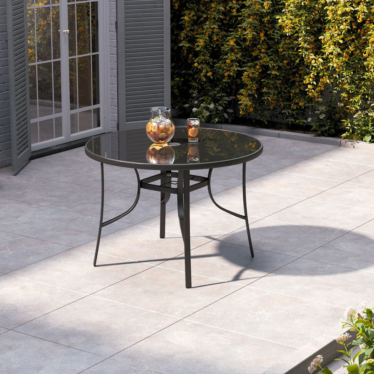 105CM Garden Glass Top Table With Umbrella Hole, Round