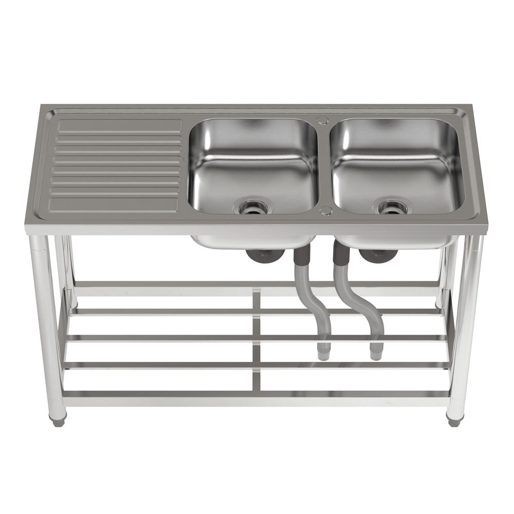 Stainless Steel 2 Compartment Commercial Sink with Drainboard