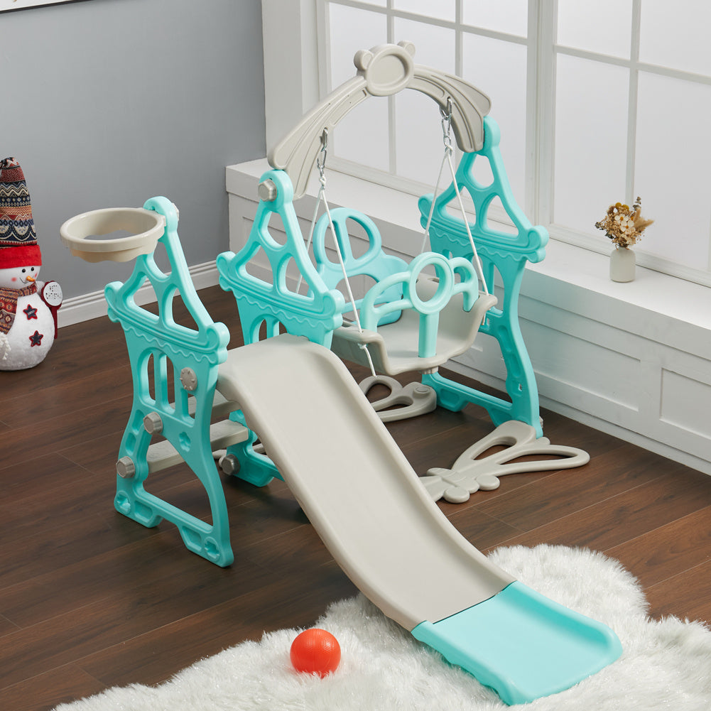 Green Indoor and Outdoor Swing and Slide Set for Kids