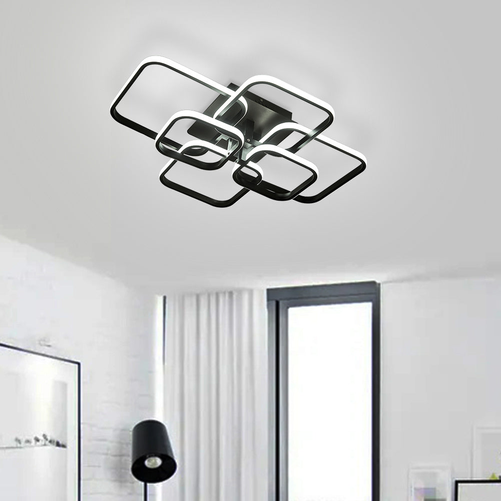Modern Square LED Ceiling Light, Black Frame6 Head Cool White