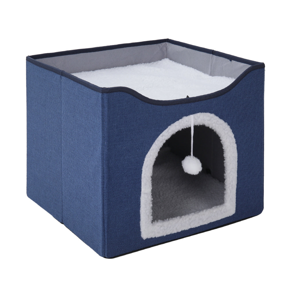 Navy Foldable Multifunctional Cat Bed with Scratching Pad