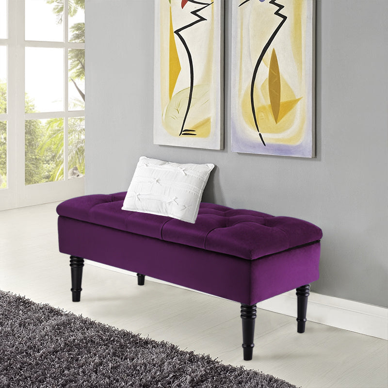 Purple Buttoned Velvet Ottoman Storage Bench