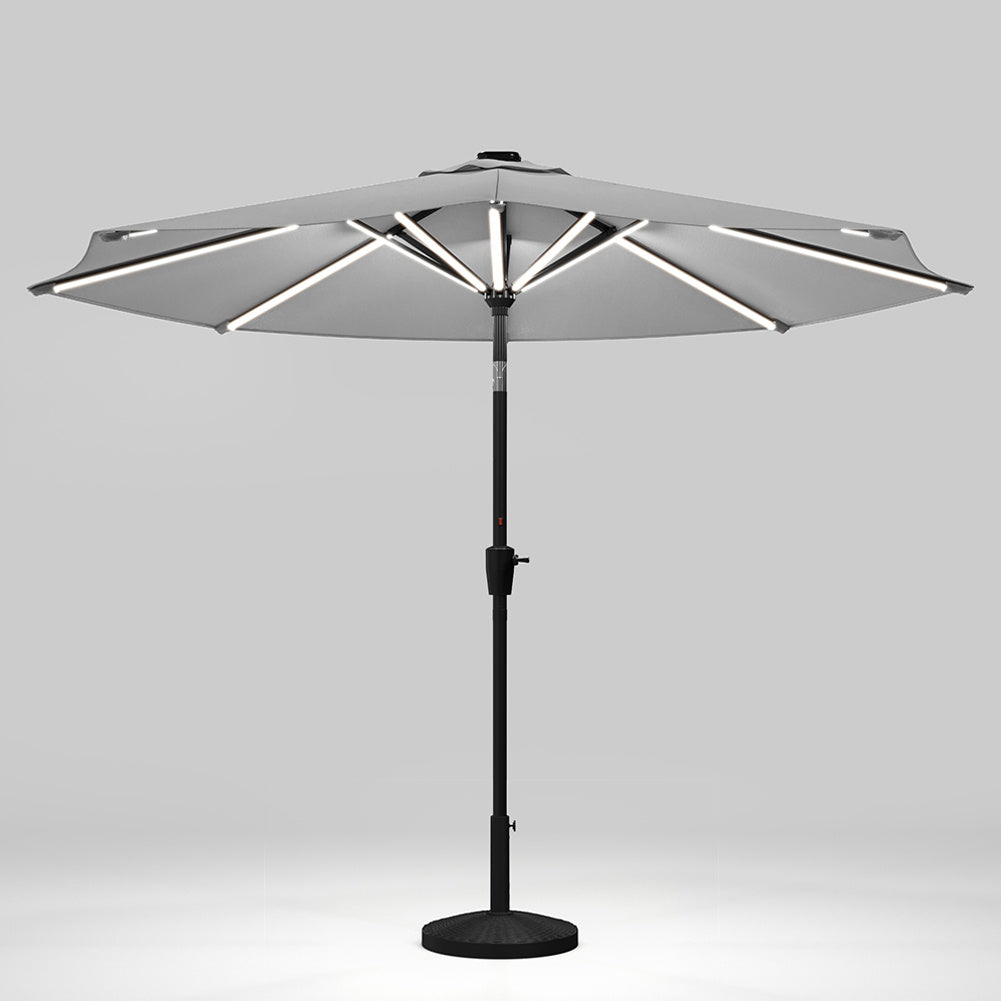 3M Light Grey Large Garden LED Parasol Outdoor Beach Umbrella with Light Sun Shade Crank Tilt with 14KG Round Base