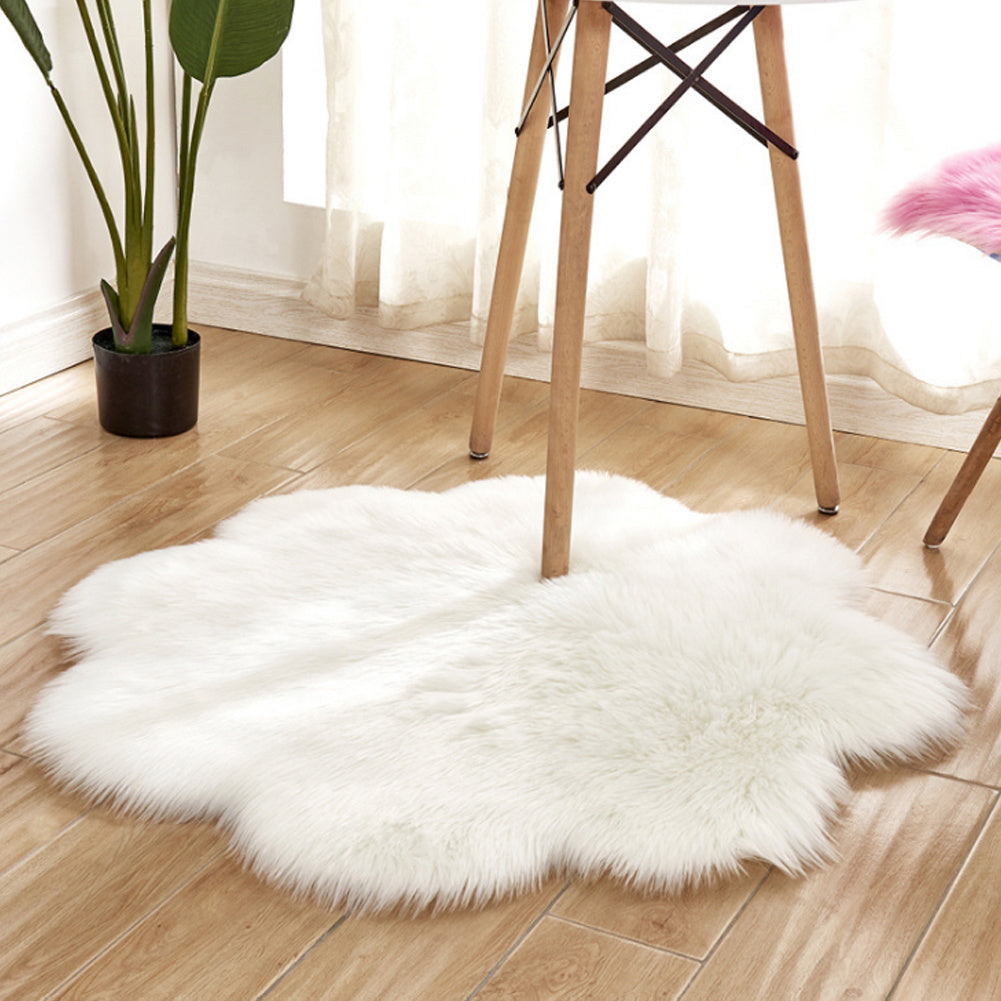 Artificial Sheepskin Floral Fluffy Rug, White