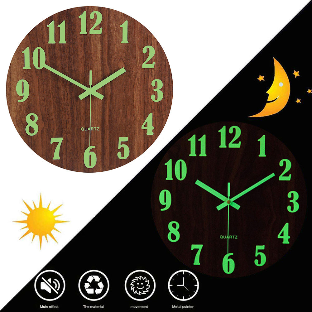 30CM Luminous Wall Clock Glow In The Dark Silent Quartz