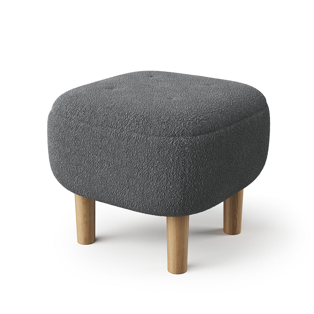 Grey Footstool Pouffe Stool with Wooden Legs