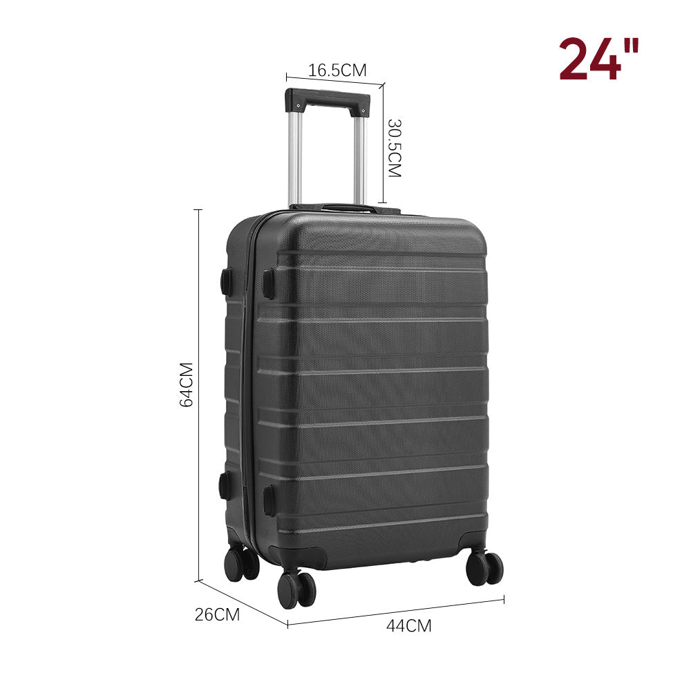 Black 24 inch Hard Shell Rolling Luggage Trolley Travel Case