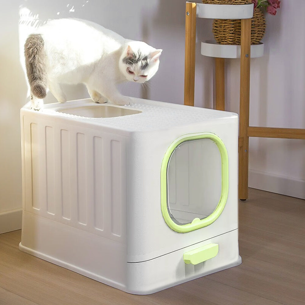 Green Enclosed Folding Cat Litter Box Toilet with Scoop