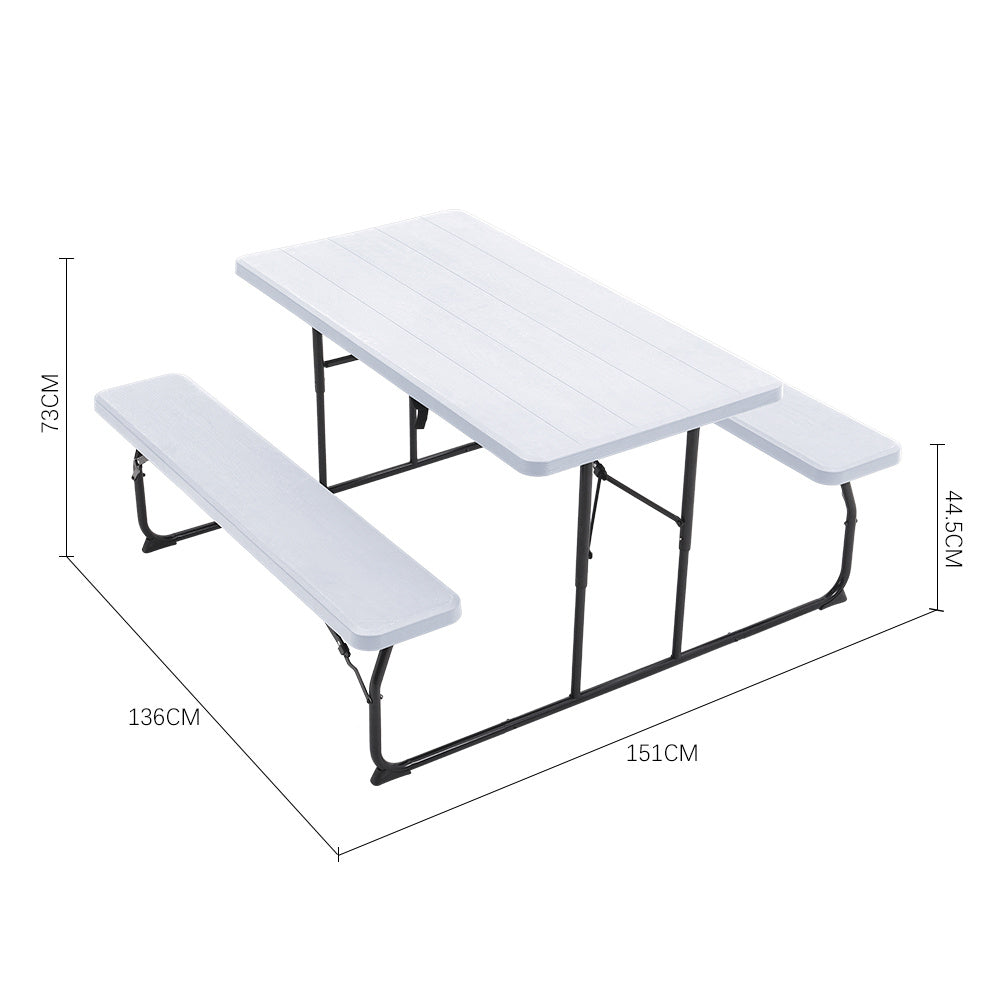 White Foldable Picnic Table and Bench Set