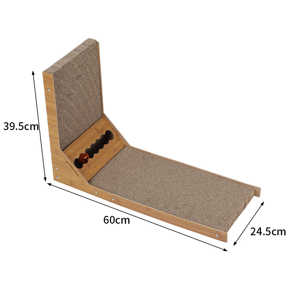 Brown L Shaped Corrugated Cat Scratching boards with Toy