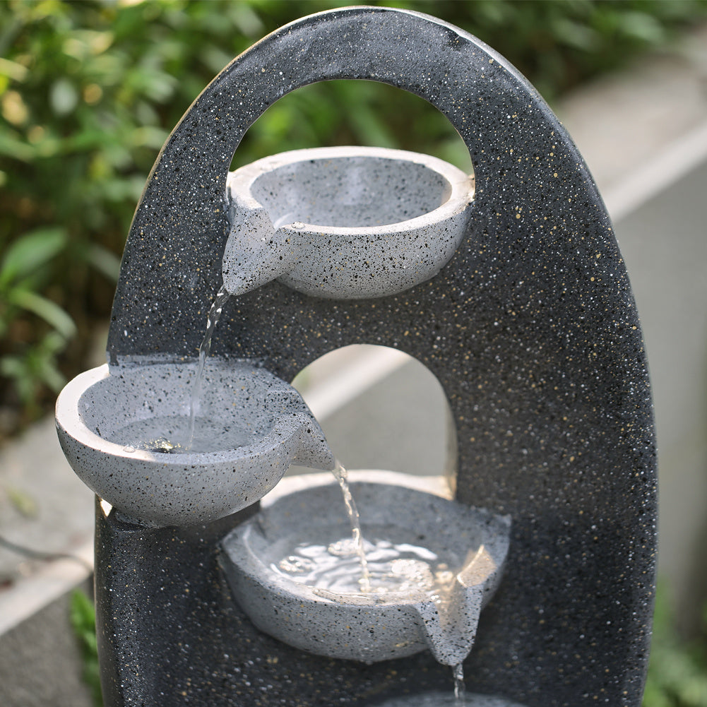 Grey 4 Tier Bowl Fountain LED Resin Water Feature