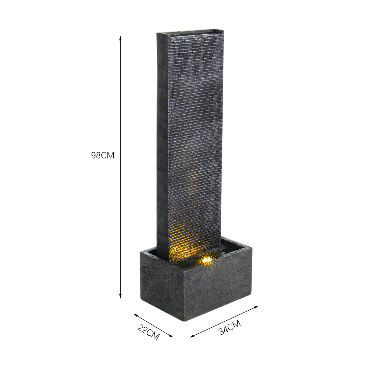 Rectangle Waterfall Stone Look Water Fountain with LED Light Black