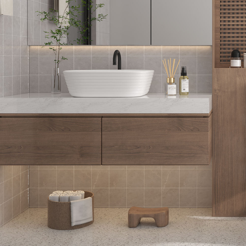 Modern White Square Countertop Bathroom Sink