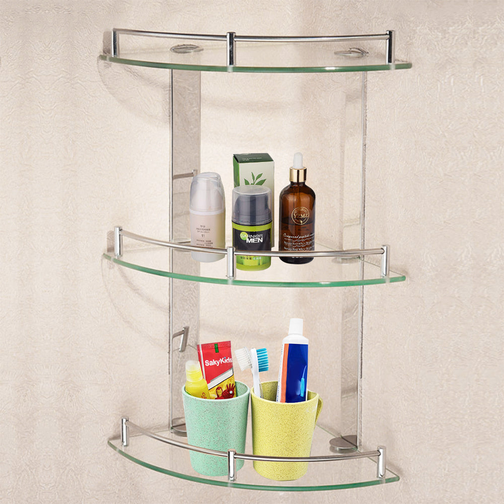 3 Tier Corner Glass Shower Storage Shampoo Holder, 24x24CM