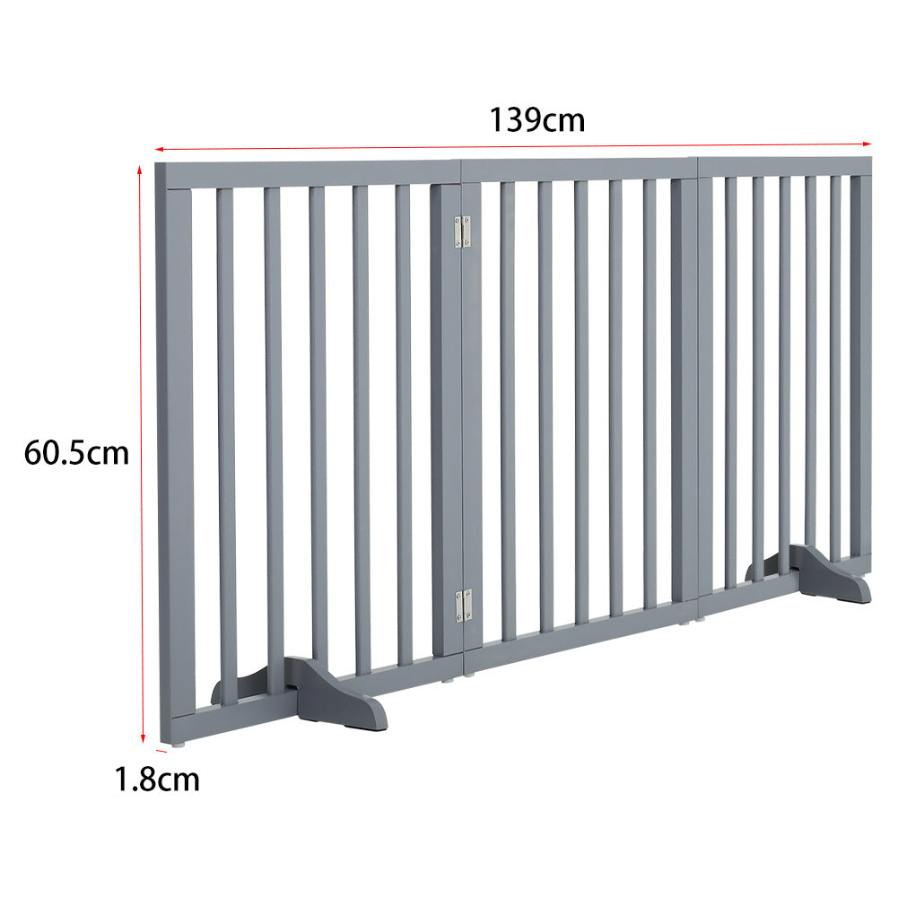 Foldable Wood Pet Free Standing Indoor Gate Grey 3 Panels