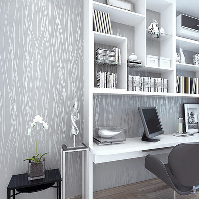 10M 3D Crushed Silk Striped Grey Silver Textured Wallpaper for Living Room