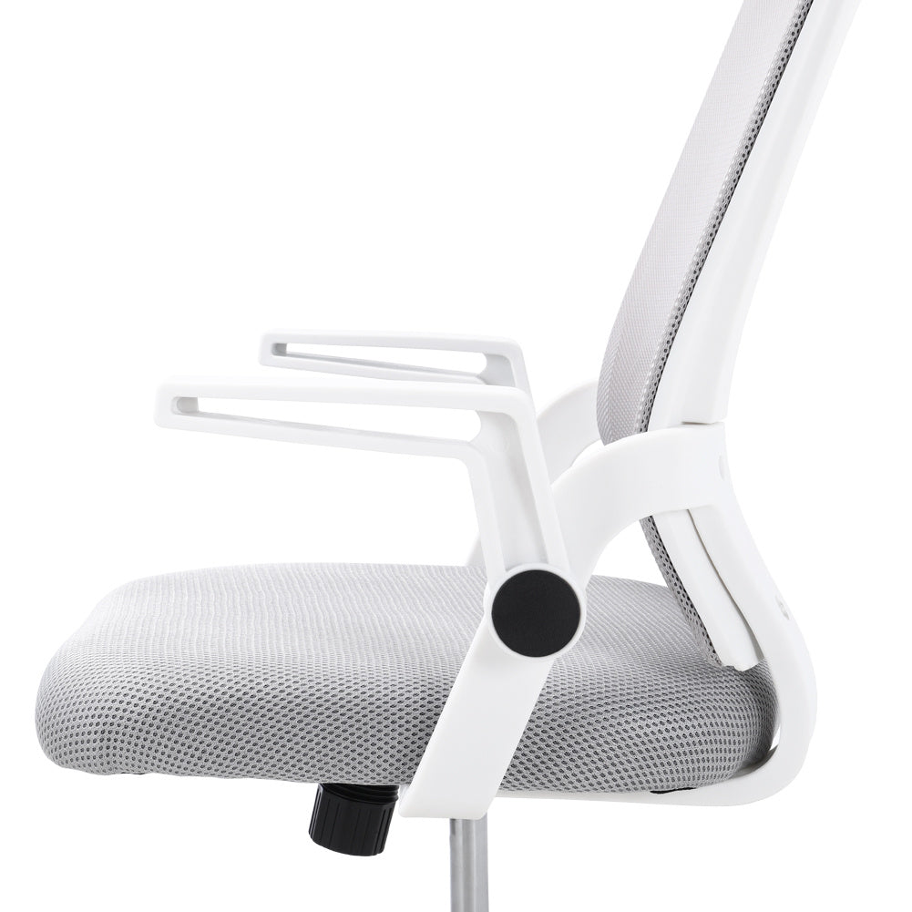 Mesh Office Chair Ergonomic Design with White Flip up Armrests, Grey