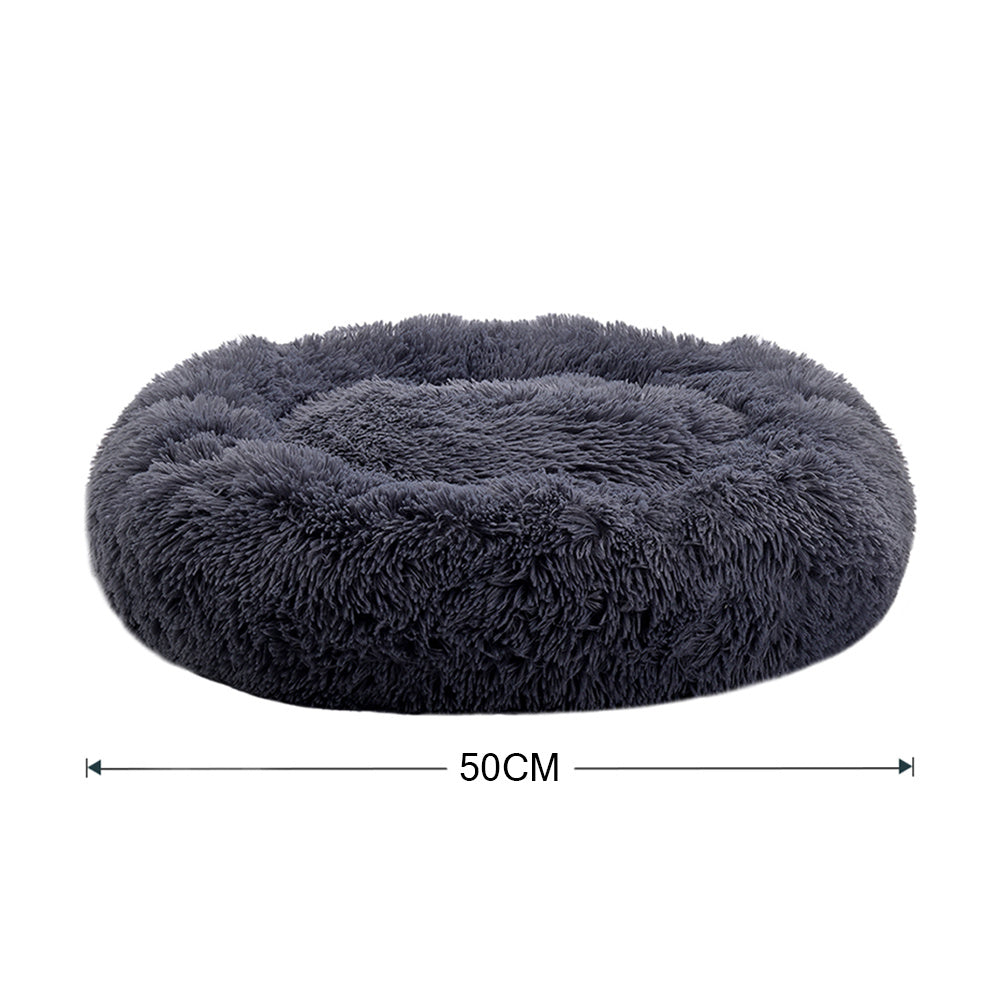 Dark Grey 50cm Round Donut Plush Dog Cuddler Bed