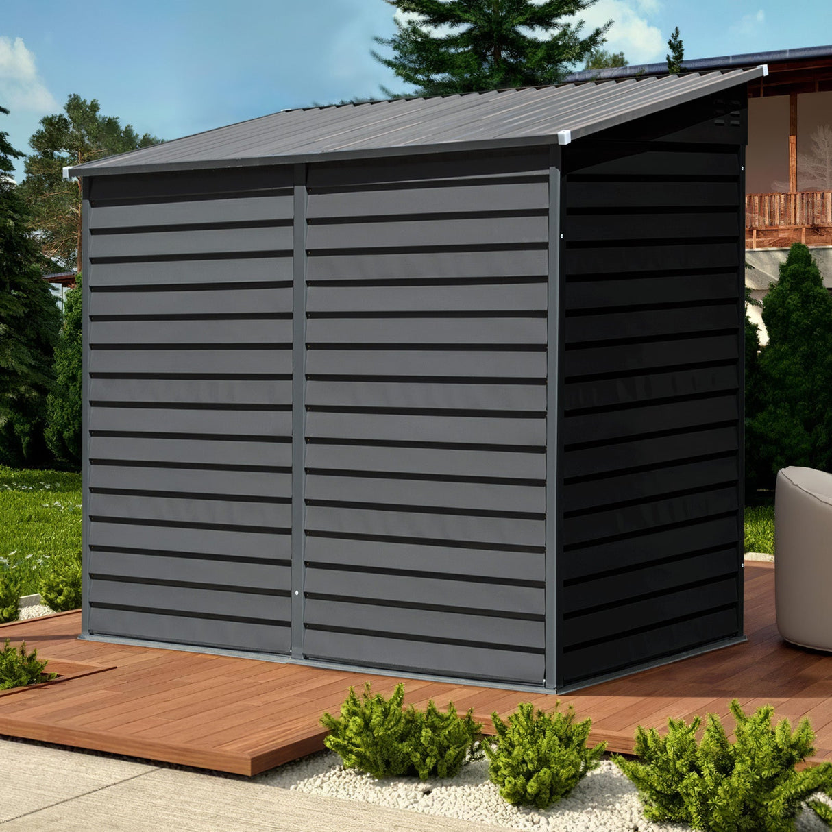 Charcoal Black Outdoor Garden Steel Storage Shed