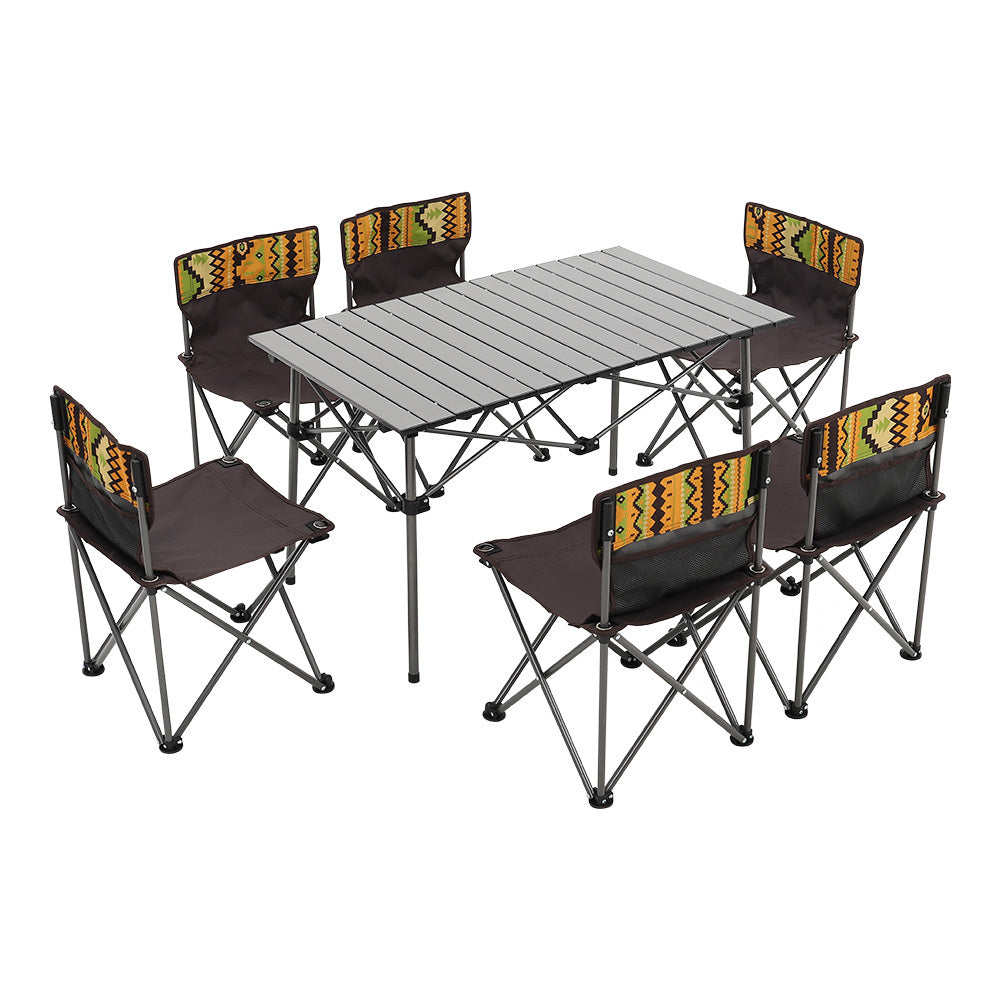 Portable Outdoor Picnic Camping Table and Chair Set Six Chairs