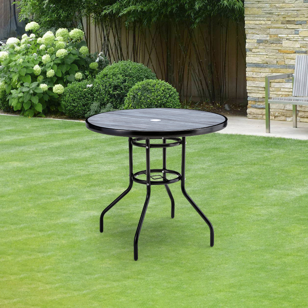 Round Garden Tempered Glass Wood Grain Coffee Table