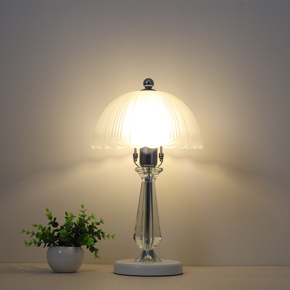 Crystal Table Lamp with Scalloped Lampshade