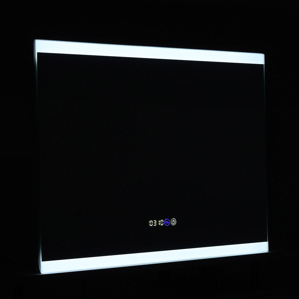 Rectangular Frameless AntiFog LED Vanity Mirror with Clock,80x60