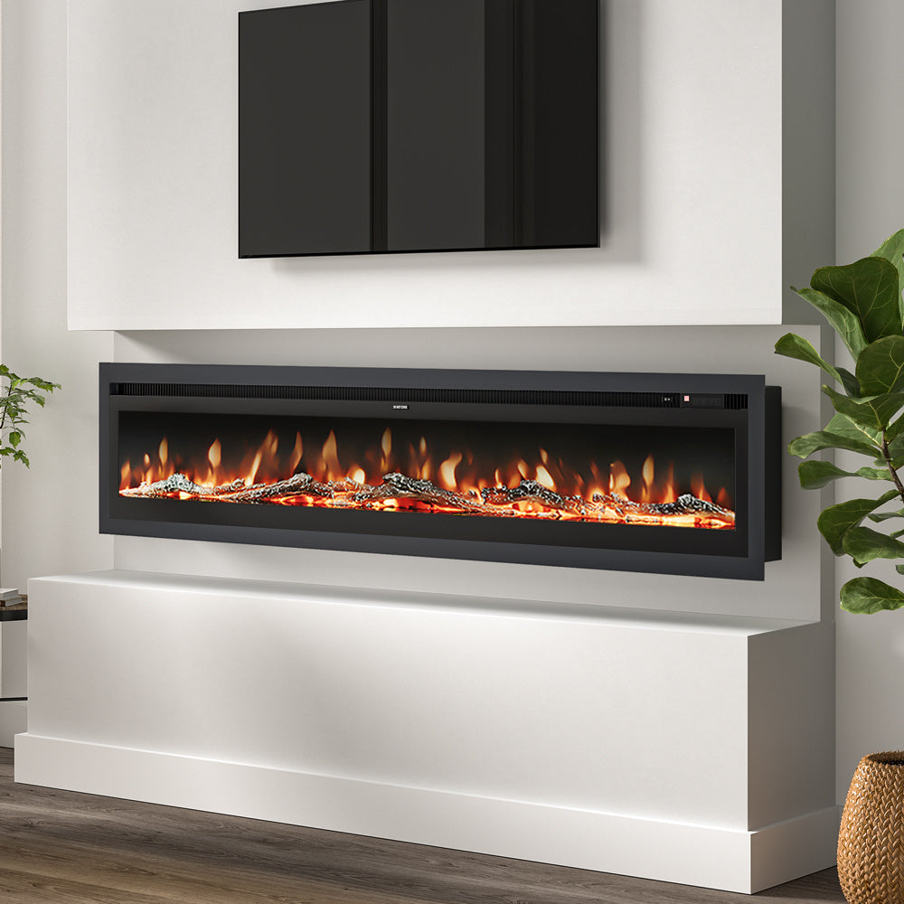 Black 100 Inch Electric Fireplace with Remote 9 Flame Colours 900W/1800W