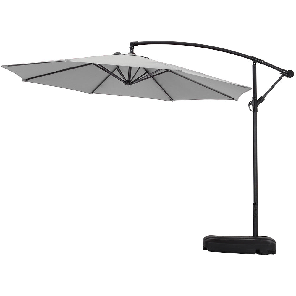 Garden 3M Light Grey Banana Parasol Cantilever Hanging Sun Shade Umbrella Shelter with Rectangle Base