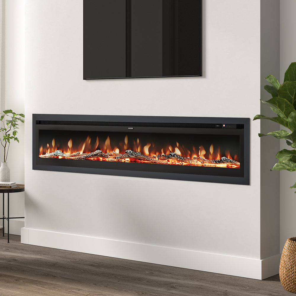 Black 100 Inch Electric Fireplace with Remote 9 Flame Colours 900W/1800W