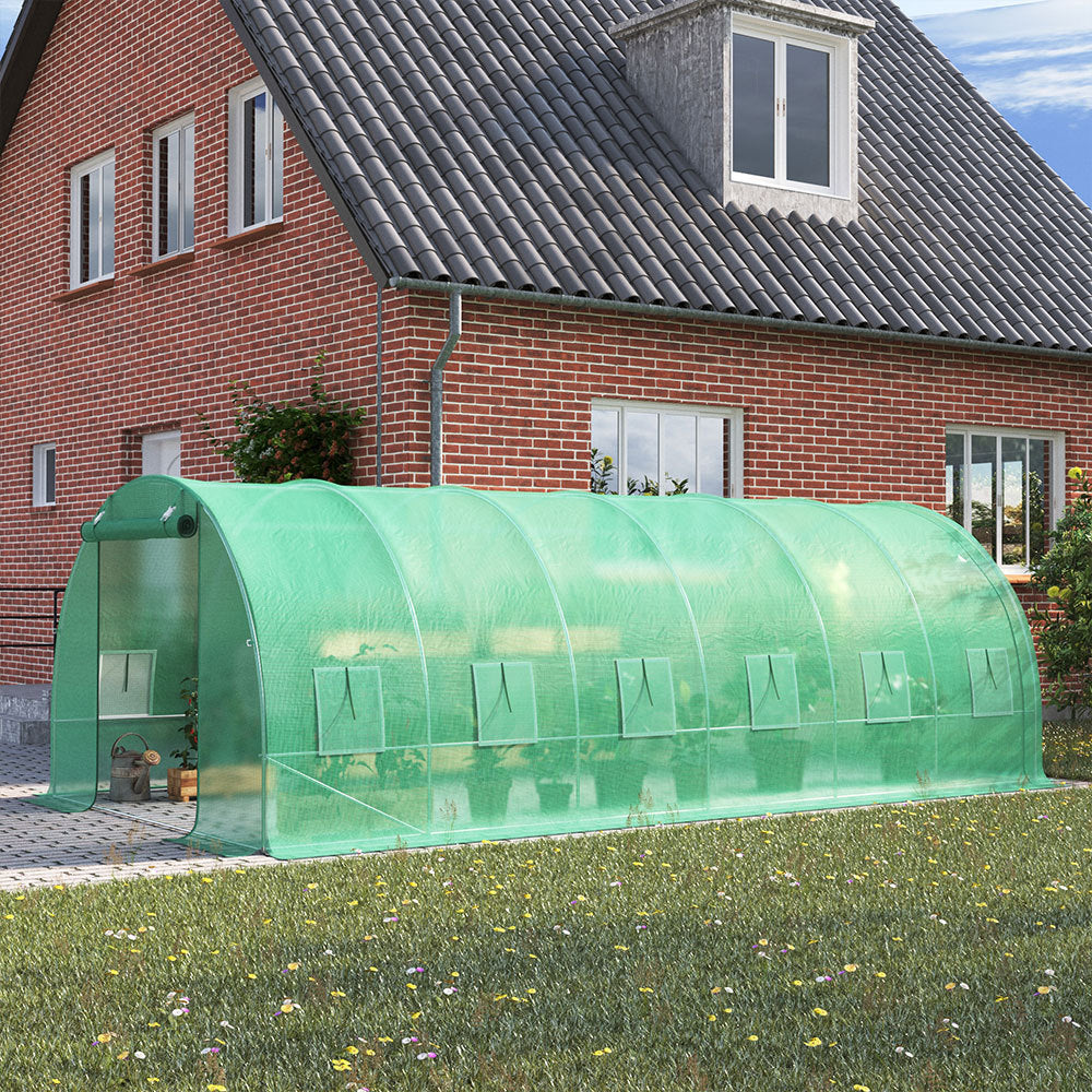 Green 6M Outdoor Tunnel Greenhouse with Steel Frame