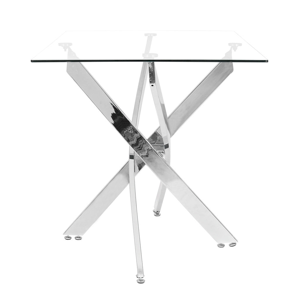 120x70cm Square Glass Dining Table with Silver Chrome Legs