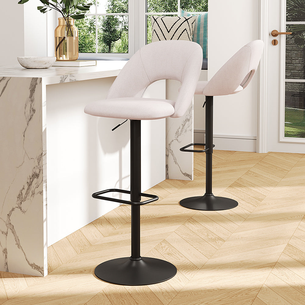 2 Set Linen Counter Swivel Height Breakfast Bar Stools,Beige